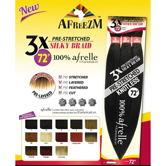 Afreezm 3X Pre-Stretched Silky Braiding Hair 72", Color 1