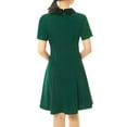 thumbnail image 4 of INSPIRE CHIC Women's Peter Pan Contrast Collar Short Sleeves Flare Dress L Green, 4 of 5