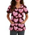 thumbnail image 5 of Valentines Scrubs Top for Women Plus Size Hoilday V Neck Cute Love Heart Printed Scrub Shirts Casual Short Sleeve Scrubs Nursing Uniform Medical Nurse Workwear with Pockets Pink 5XL, 5 of 5