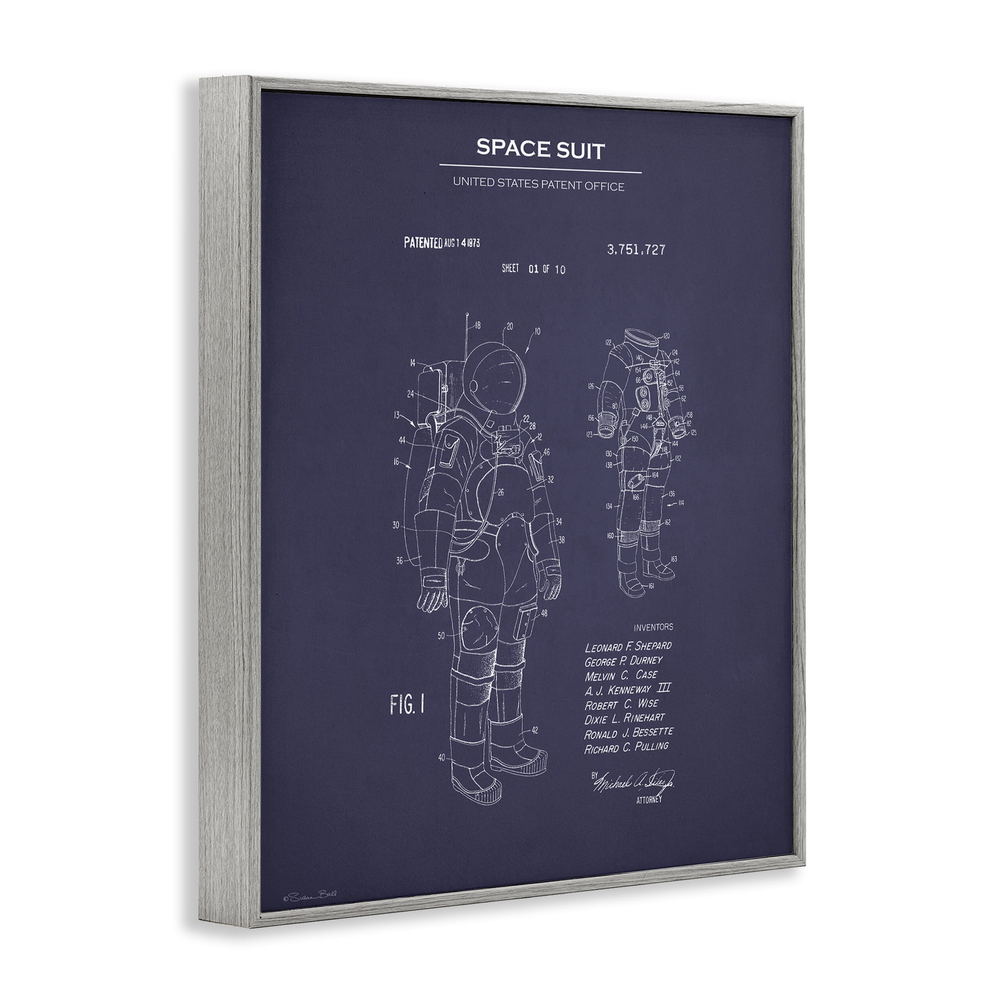 Stupell Industries Space Suit Blueprint Novelty Painting Gray Framed Art Print Wall Art, 11 x 14
