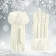 thumbnail image 5 of UTSJKR Faux Fur Full Finger Gloves Winter Knit Gloves Warm Fluffy Mittens Cable Knit Casual Solid Color Glove for Women White, 5 of 7