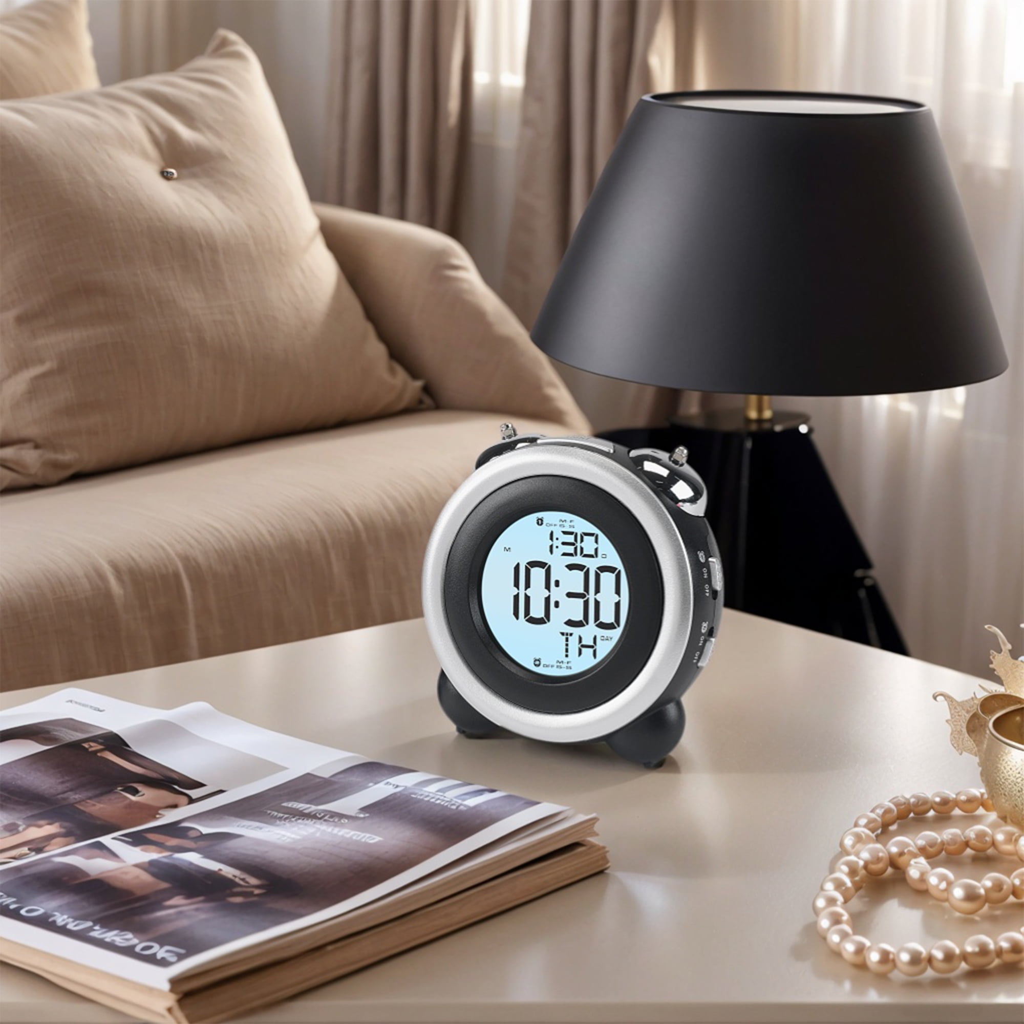 Unique Bargains Large LED Display Wired Shaker Alarm Clock Black 4.3"L x 2.4"W x 4.3"H