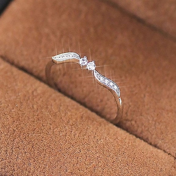 Silver Willow Leaf Binary Star Diamonds Ring Engagement Wedding Band Ring