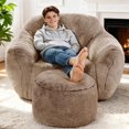 thumbnail image 4 of Bean Bag Chair Bean Bag Chairs for Adults Comfy Beanbag Chair with Spacious Design Giant Bean Bag Couch with Armrest Large Bean Bag Chair with Filler for Living Room Bedroom (Khaki), 4 of 8