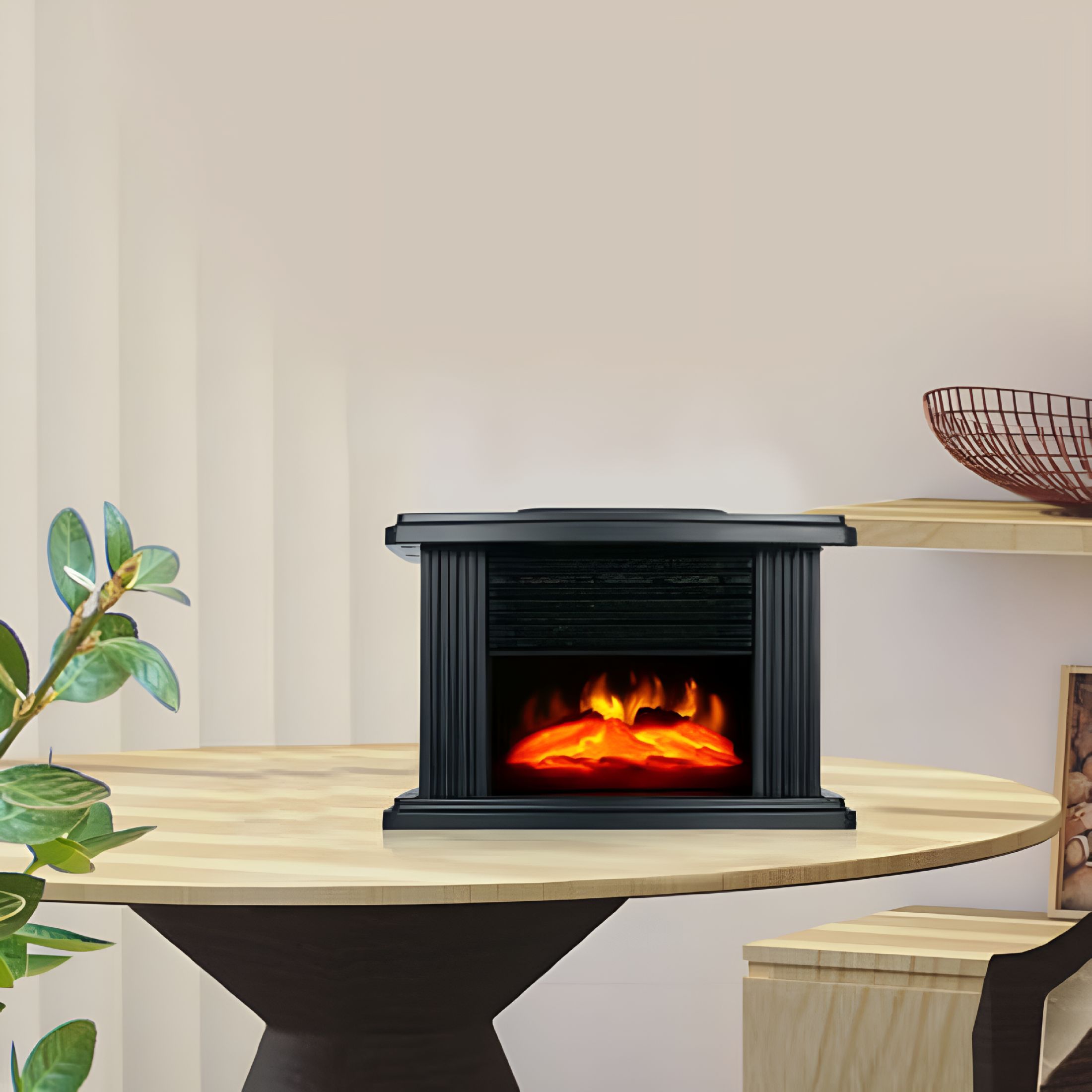 HIBIBUD 1000W Electric Fireplace Standing Space Heater Stove 3D Flame Log Burner