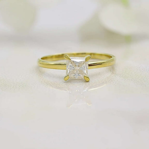 Jewelerix 1 CT Moissanite Diamond Engagement Ring VVS1 14K Plated Yellow Gold Princess Cut Ring Proposal Ring