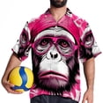 thumbnail image 4 of Pink Monkey Gorilla Men's Short Sleeve Spread Collar Tops, Casual Button Down Shirts, Printed Summer Beach Shirts, Unisex, 4 of 6