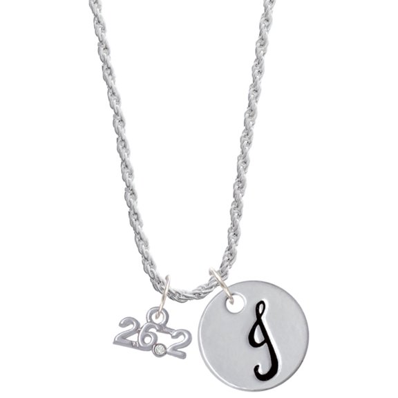 Delight Jewelry Silvertone Marathon - 26.2 with Clear Crystal Silvertone Script Initial Disc - J - Charm Necklace, 20" 3"