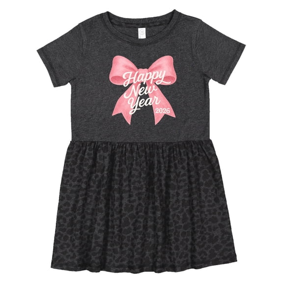 Inktastic Happy New Year 2026 Pink Bow Girls Toddler Dress