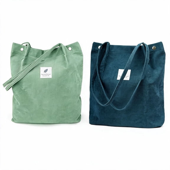 2 Pcs Corduroy Tote Bag for Women, Soft Shoulder Handbag with Inner Pocket for Shopping Travel Work Grocery