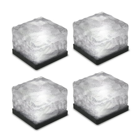 Tomshine 4Pcs IP65 Water Resistant Light Sensor Creative Glass Stone Ice Cube Solar Powered Crystal Brick LED Night Lamp for Garden Courtyard Pathway Patio Pool Pond Outdoor Decoration Xmas