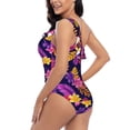 thumbnail image 4 of Easygdp Purple Flower Women's One Shoulder Ruffle Monokini Bathing Suits with Removable Chest Pad, Quick Drying - Small, 4 of 8