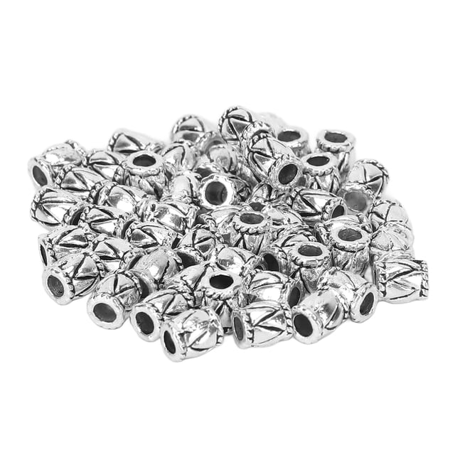 50pcs Rétro Barbe Cheveux Perles Tonneau en Forme de Cheveux Perles de Tressage Alliage Bijoux Accessoires Argent