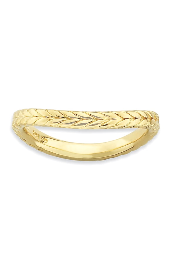 White Sterling Silver Ring Band Stackable Expressions Polished Gold-plate Wave