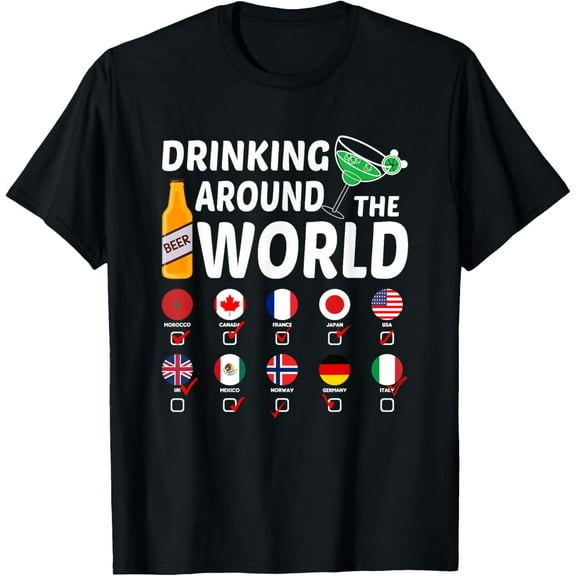 Drink Around The World Drinking Lover Gifts Shirt T-ShirtPure cotton short-sleeved shirts for both men and women