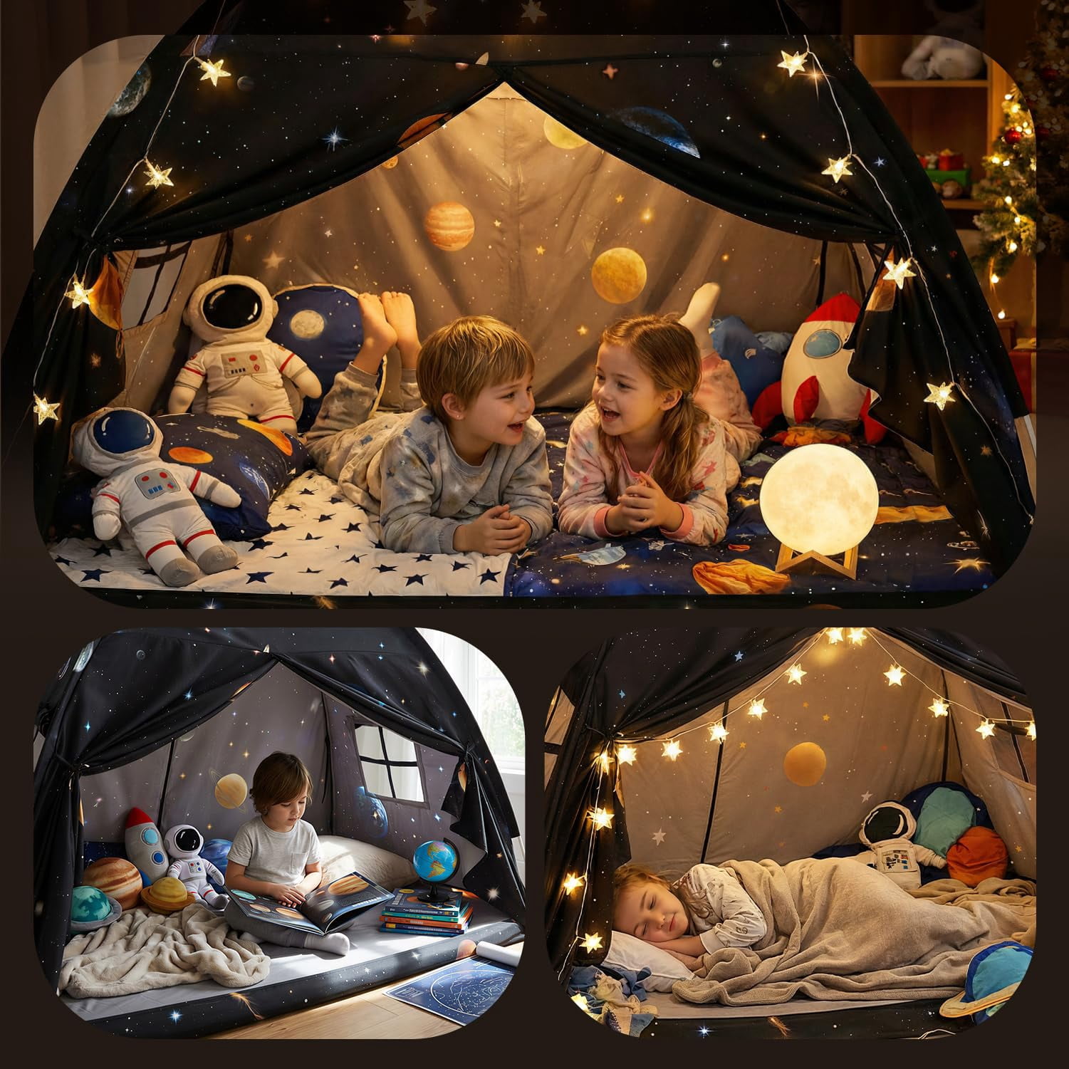 Full Bed Tent  Indoor Space Sleeping Playhouse Blackout Bunk Tents Size (galaxy Tent) For Girl Birthday House Gift