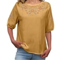 thumbnail image 2 of Kelon Womens Summer Tops Short Womens 3/4 Length Sleeve Cowl Neck Boho Tops Work Office Solid Blouses, L, 2 of 9