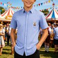 thumbnail image 2 of Kids Oktoberfest Plaid Short Sleeve Button Down Shirt, Boys Girls Gingham Check Collared Top with Festival Embroidery, Casual Summer Shirt for School Outdoor Daily Wear(Blue1,5-6 Years), 2 of 3