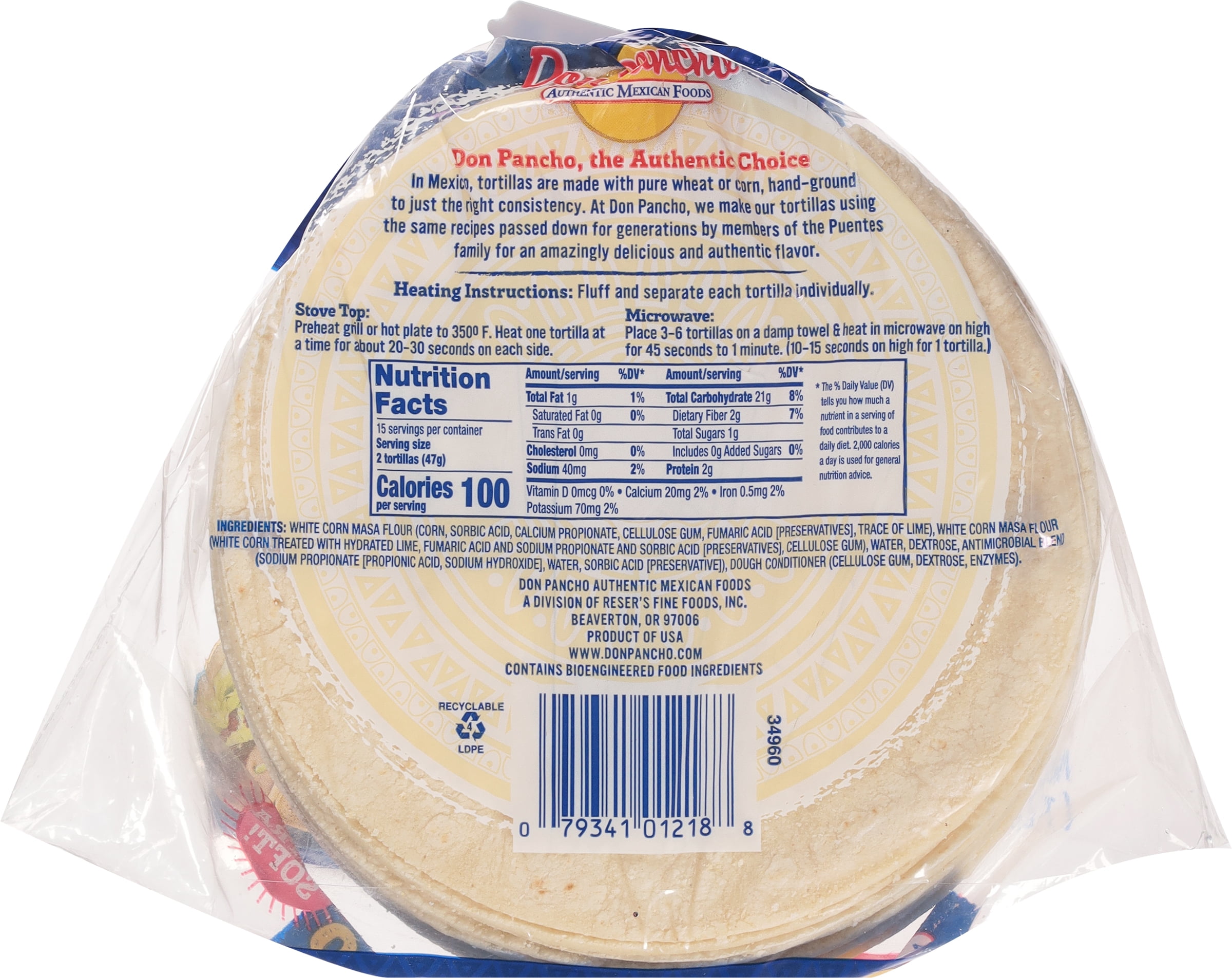 Don Pancho Miaz Blanco White Corn Tortilla 5.25", 25 oz, 30 Count
