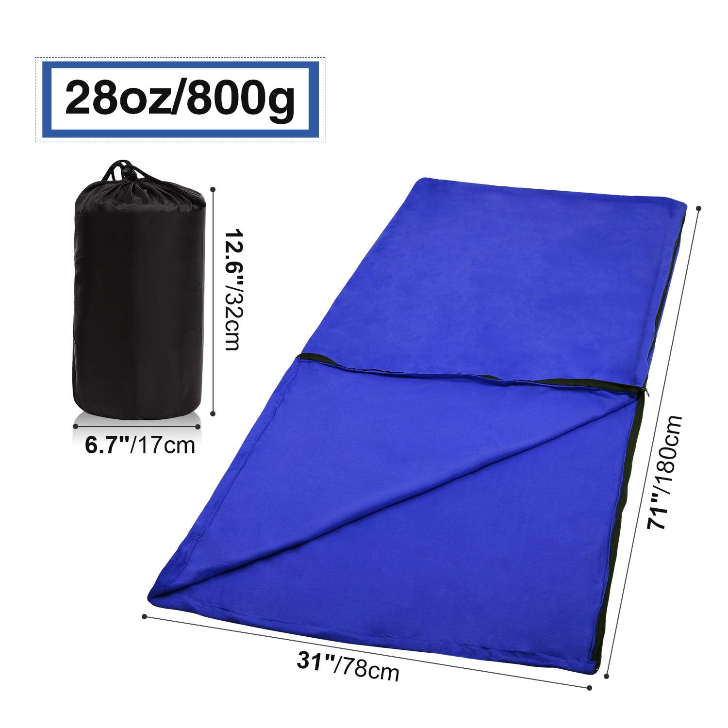 REDCAMP Fleece Sleeping Bag Liner for Adult Warm Weather, Full Sized Zipper Backpacking Blanket for Outdoor Camping or Indoor Used with Sack