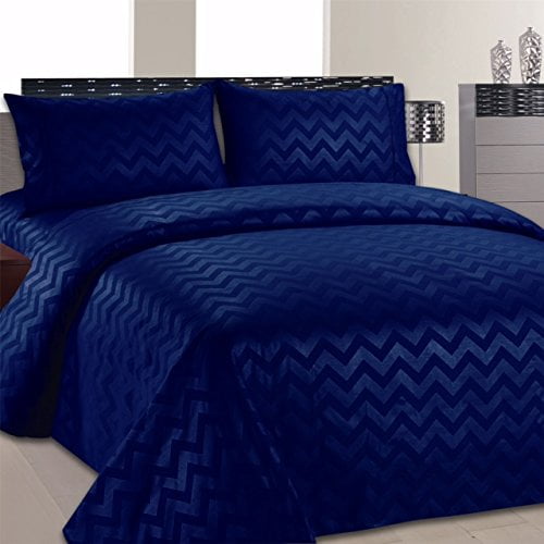 Collection Chevron Beverly Hills 1800 Series, Ensemble de Draps Uni Ultra Doux et Résistant aux Plis (Très Grand, Bleu Marine)