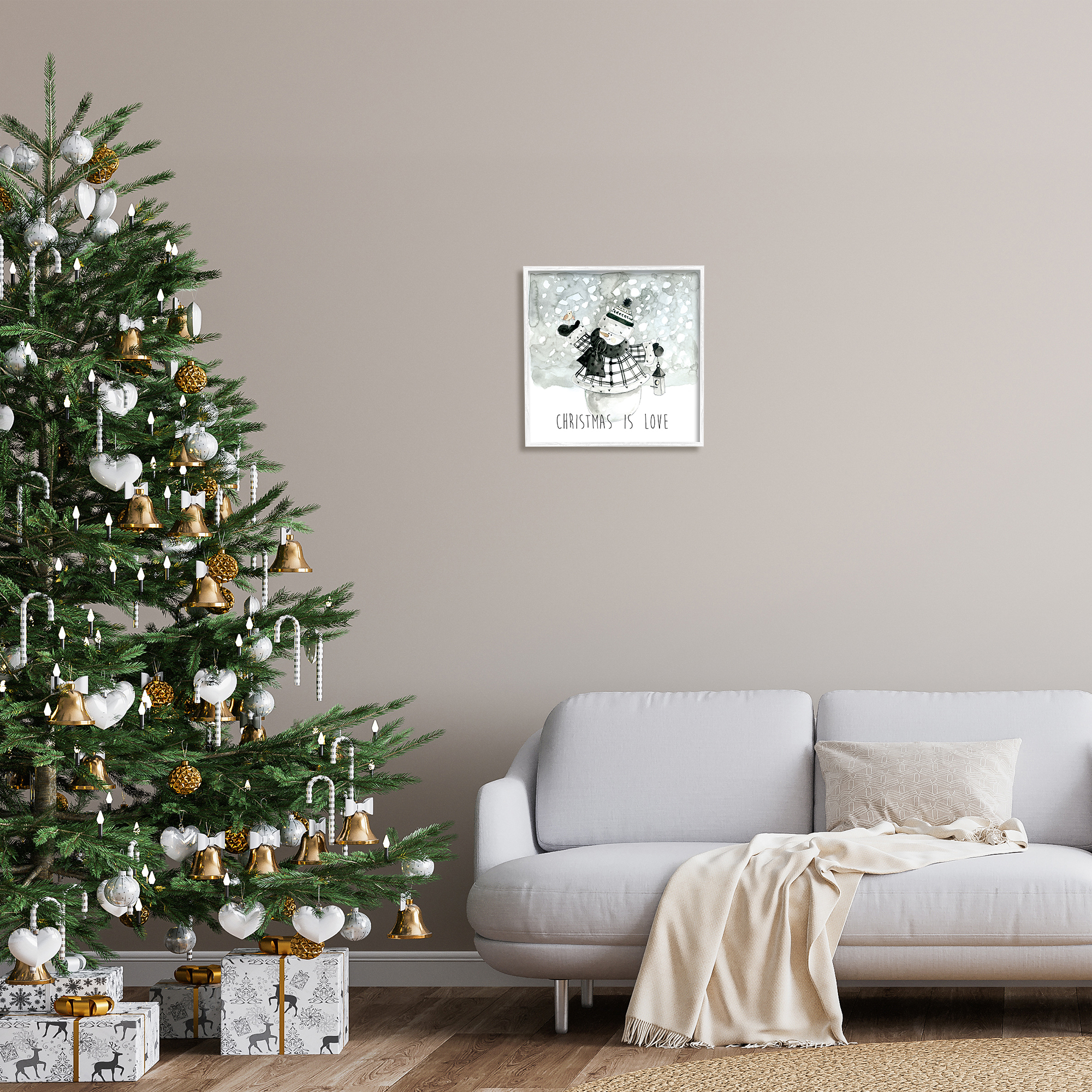 Stupell Industries Christmas Is Love Phrase Holiday Painting White Framed Art Print Wall Art, 17 x 17