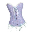 thumbnail image 4 of Corsé con ribete floral para mujer, faja de satén, lencería de jacquard con cordones azul, 4 of 9