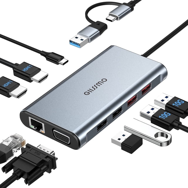 Estación de acoplamiento USB GIISSMO 9 en 1 con doble monitor triple