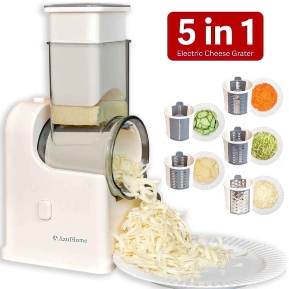 Wide-Mouth Electric Cheese Grater & Vegetable Slicer, 5 Blades & Dishwasher Safe for Easy Shredding