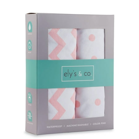 Ely's & Co. WaterProof Changing Pad Cover / Cradle Sheet -2 Pack Pink Chevron and Polka Dot