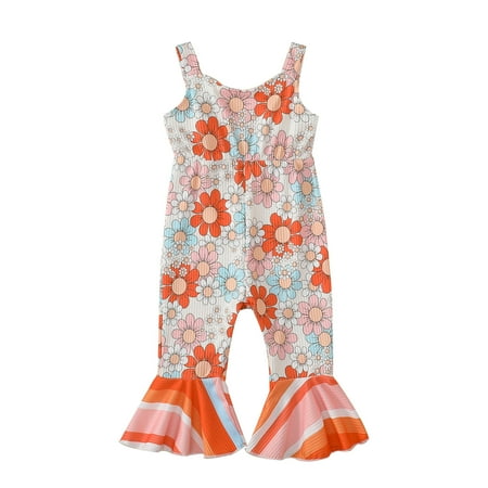 

Toddler Romper Girls Sleeveless Floral Printed Romper Bell Bottoms Jumpsuit Clothes Child Newborn Playwear Summer Sunsuit