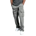 thumbnail image 2 of Cenuakty Man Casual Pants Solid Color Loose Pocket Drawstring Design Elastic Waist Long Trousers, 2 of 6