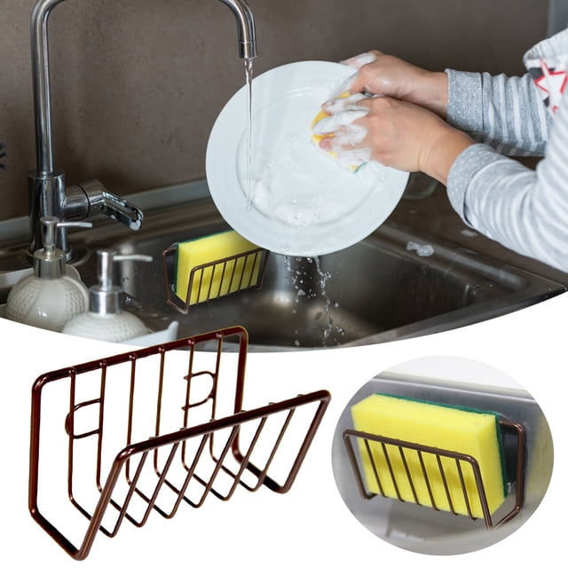 Oleegame 1PC Spoon And Lid Rest Sponge Rack Perforated Domestic Sink Drain Rack Table Top Sink Storage Rack Brown