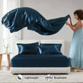 thumbnail image 3 of Regency Heights Satin Sheet Set, Queen Bed Sheets with Pillowcases, 6-Piece Luxury Silky Sheet Set, Midnight Blue, Gifts for Women, 3 of 12