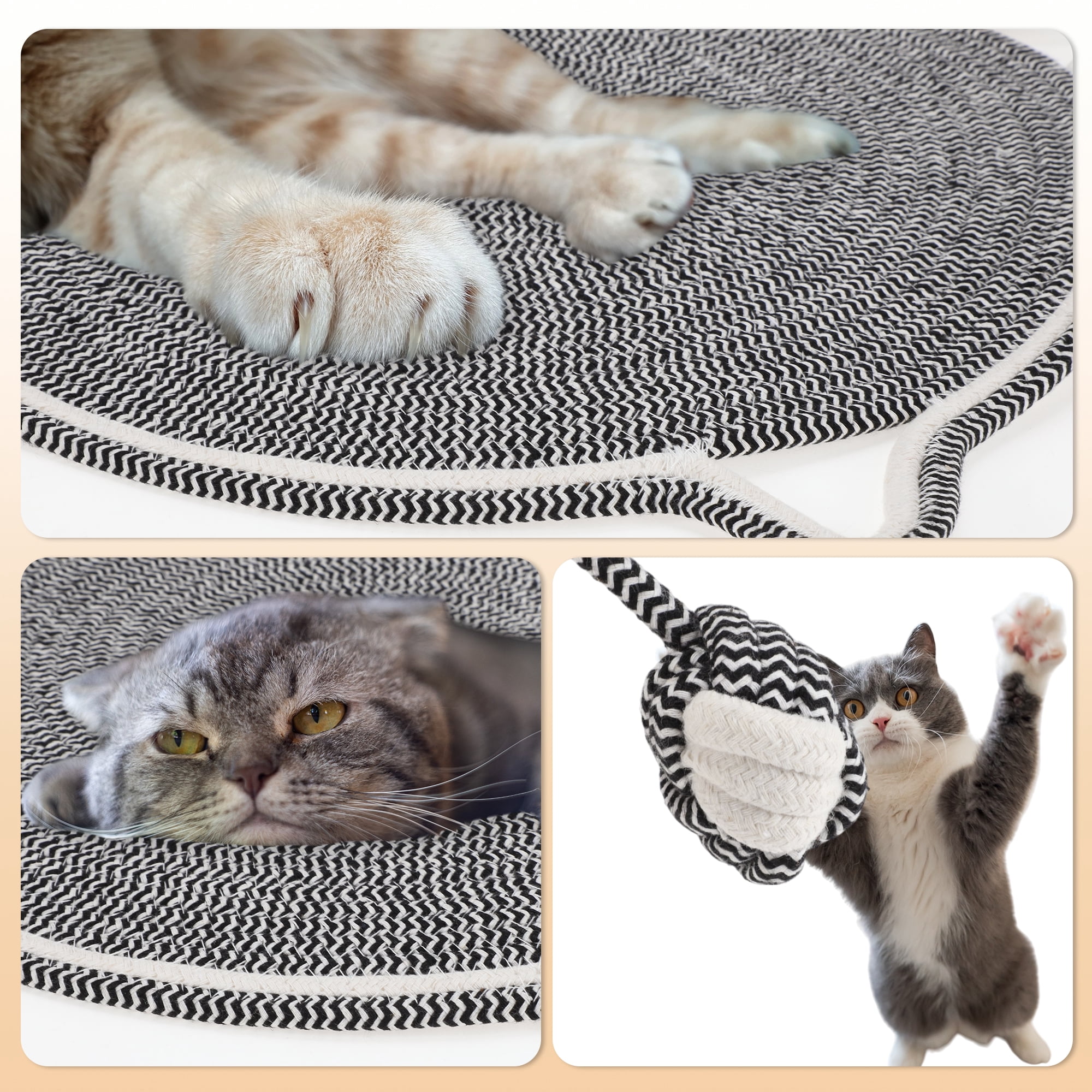 Unique Bargains Cat Scratcher Mat with A Cat Ball Cotton Rope Grey [16.54"]