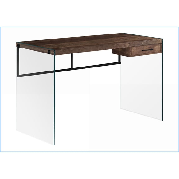 Desks, 48” Home Office Computer Desk with Storage Drawer, Modern Contemporary Clear Tempered Glass | Brown | Particle Board