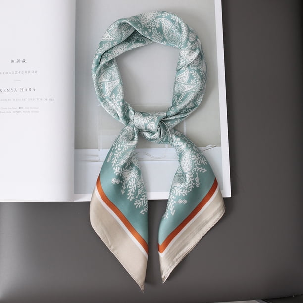 Zhuge Bufanda elegante, bufanda cuadrada azul de verano, estampado decorativo de flores de anacardo, diadema con patrón liso universal para las cuatro estaciones (verde)
