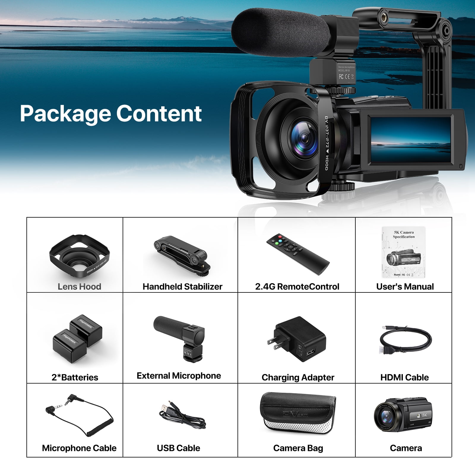 5K Video Camera Camcorder 48MP UHD Wifi IR Night Vision Vlogging Camera for YouTube with 32GB SD Card,16X Digital Zoom Touch Screen with External Microphone,2 Batteries