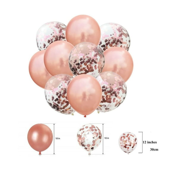 10 pcs XL Bouquet 18 inch Latex Balloons Rose Gold Chrome Confetti Balloons Helium Bouquet 18" Helium Birthday Baby Shower Party Supplies Kids Adults Celebration