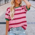 thumbnail image 2 of Womens Shirts Summer Tops Striped Color Block Short Sleeve T Shirts Crewneck Casual Loose Basic Tee Blouses Womens Tops, 2 of 4