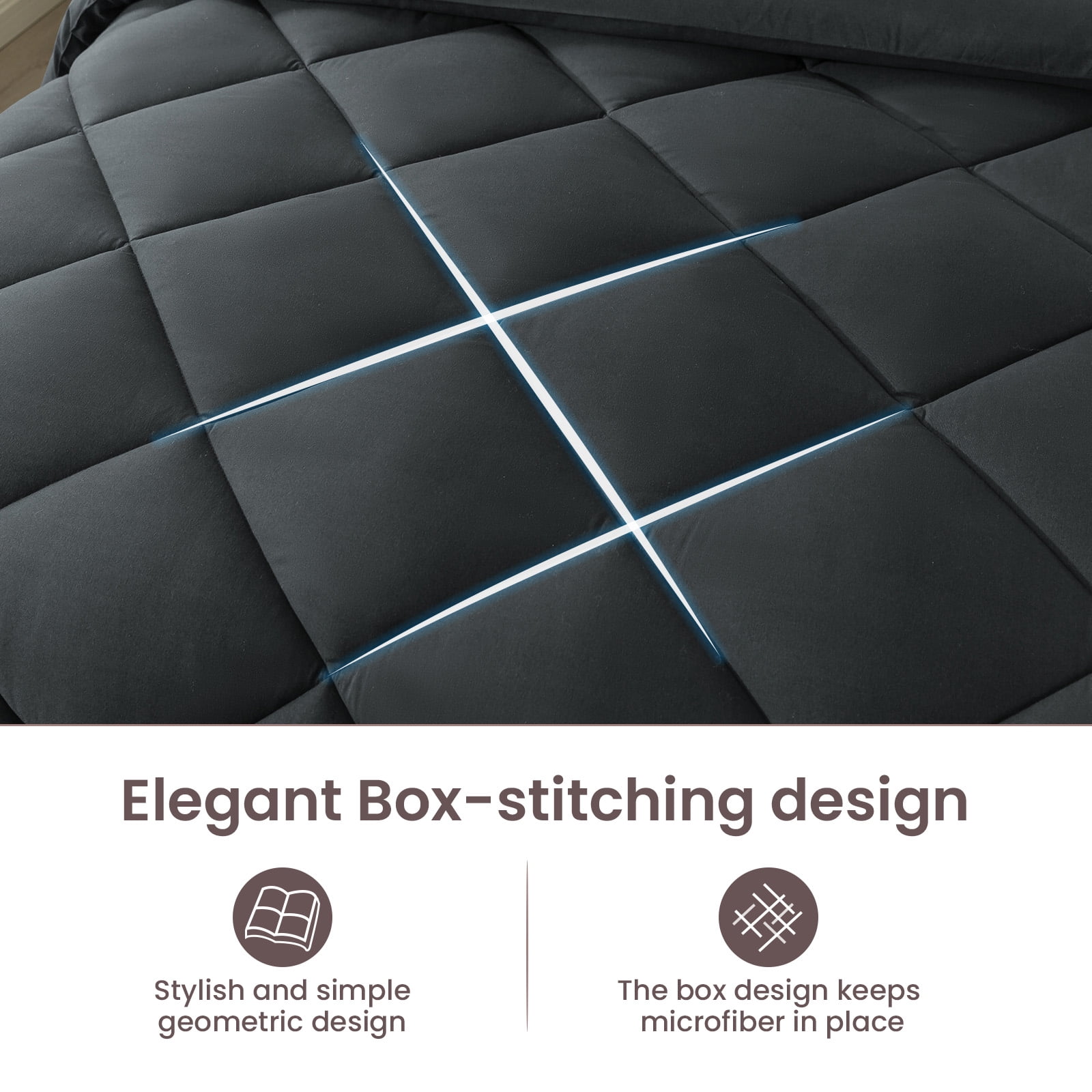 Wishead Queen Bed in a Bag Comforter Set with 7 Pieces - Dark Gray All Season Bedding Sets with Comforter, Pillow Shams, Flat Sheet, Fitted Sheet and Pillowcases