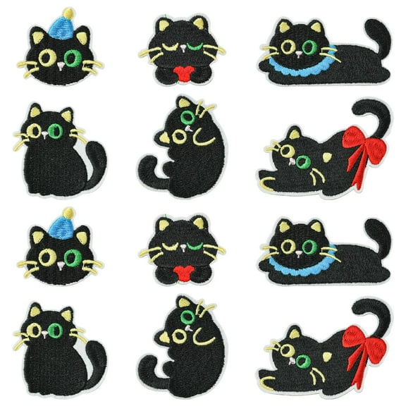 DanLingJewelry 12Pcs Black Cat Shapes Iron On Embroidery Patches Cute Pet Animal Sew On Patches for DIY Clothes Dress Hat Backpack Decor