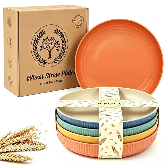 Unbreakable Wheat Straw Dinner Plates, 8 Inch Unbreakable Dinner Plates Set of 4, Dishwasher & Microwave Safe Plastic Plates, Reusable Plastic Wheat Straw Plates, Small Dessert Plates Tea Plates(Z)