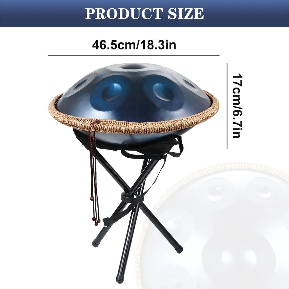 WAASOSCON Music Handpan 18 Inches Classic 9-Note G Minor Hand Pan With Drum Storage Bag Mallet Braid Stand Sound Stickers Cleaning Cloth for Children Adults lovable
