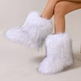 thumbnail image 6 of Hinvhai Women Fuzzy Fluffy Mid Calf Round Toe Snow Boots Women's Fashion Comfy Winter Boots Plush Warm Short Flat Heel Mid-Calf Shoes White 9.5(43), 6 of 8