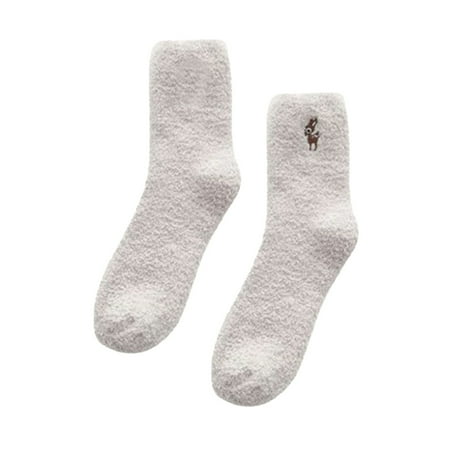

Fashion Socks Women Winter Socks Cartoon Animal Deer Embroidery Half Velvet Plus Velvet Thick Coral Fleece Socks Home Socks