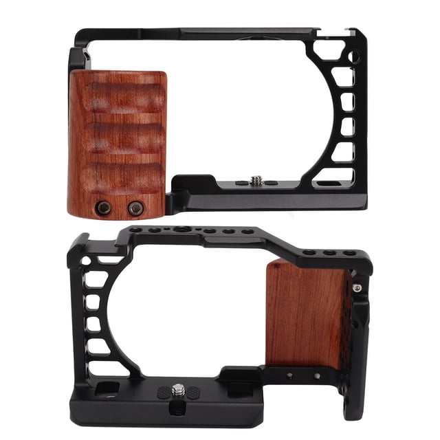 Protective Extension Frame, Porous Hollow Durable Wooden Handle Grip Camera Cage for Video Shooting