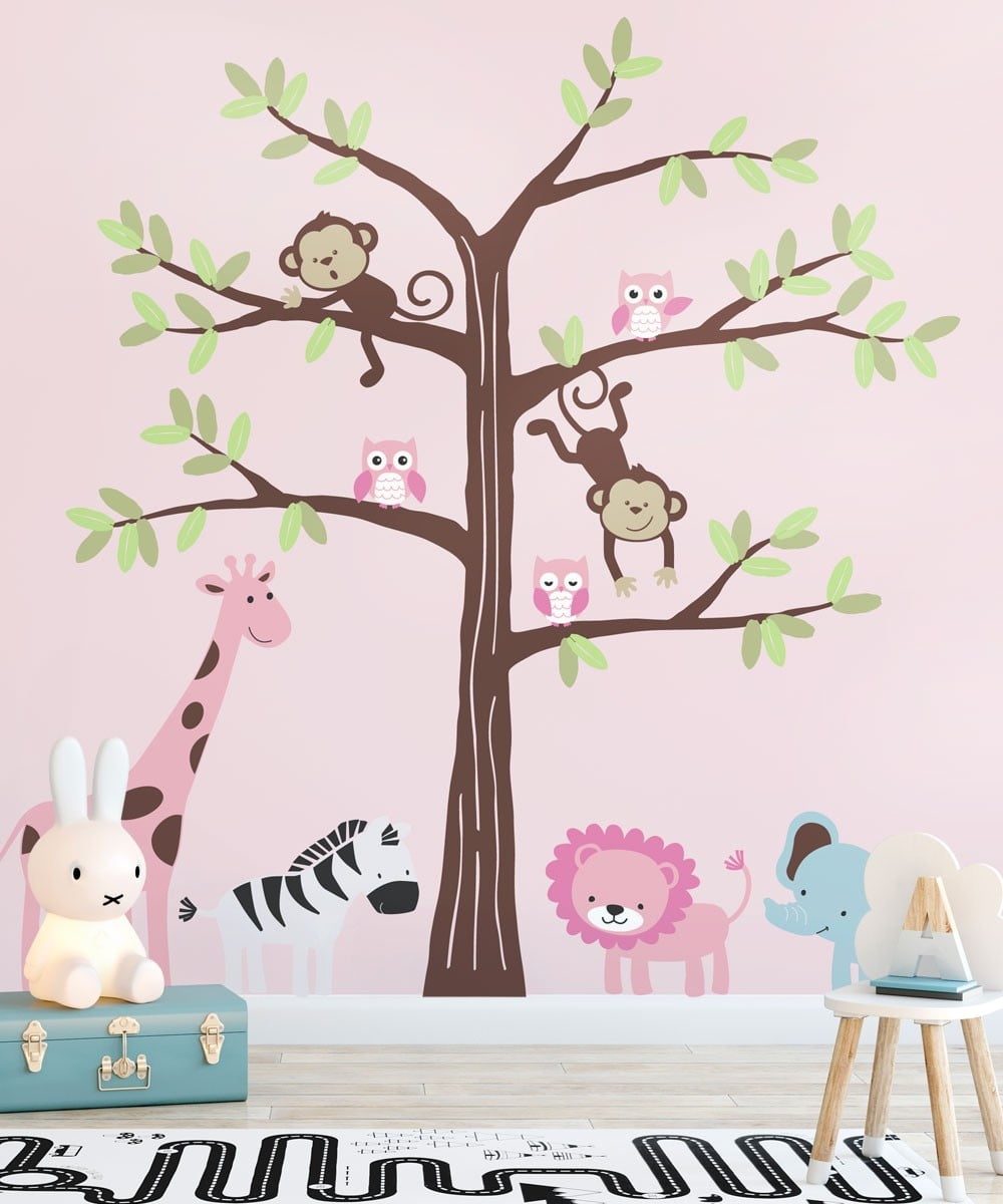 Safari Tree with Cute Animals Wall Decal Scheme C
