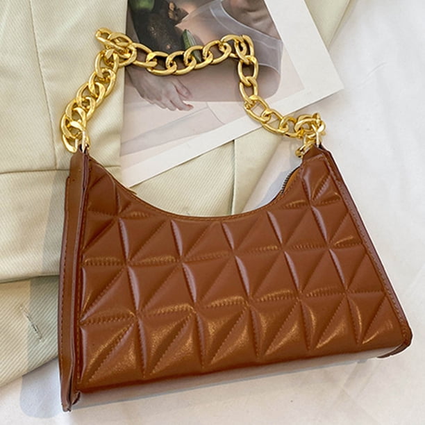 Bolso bandolera para mujer Bolso informal con textura de cadena acolchada para mujer (marrón)