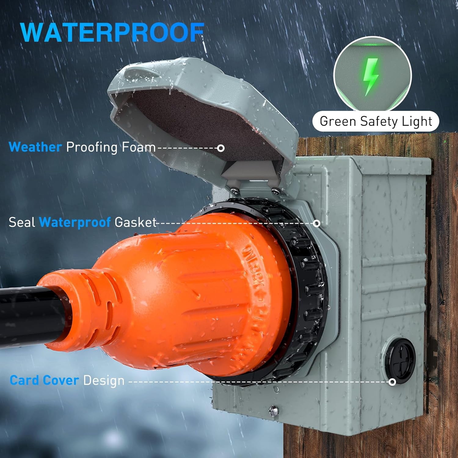 Nilight 30A 15FT Generator Extension Cord Power Inlet Box with Locking Connector 125/250V 7500W 10 Gauge STW ETL Listed 4 Prong L14-30P L14-30R Cable for Generator RV Outdoor Use